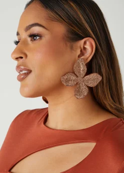 Discount Ashley Stewart Crystal And Bead Flower Earrings Champagne