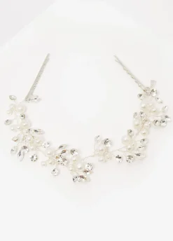 Fashion Ashley Stewart Crystal And Faux Pearl Headpiece Silver