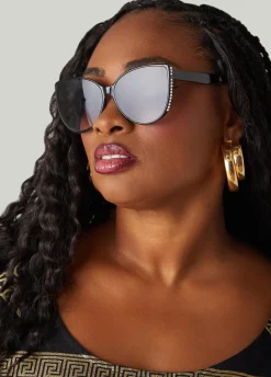 Discount Ashley Stewart Crystal Cat Eye Tinted Sunglasses Black