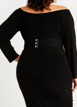 New Ashley Stewart Crystal Circle Wide Stretch Belt Black