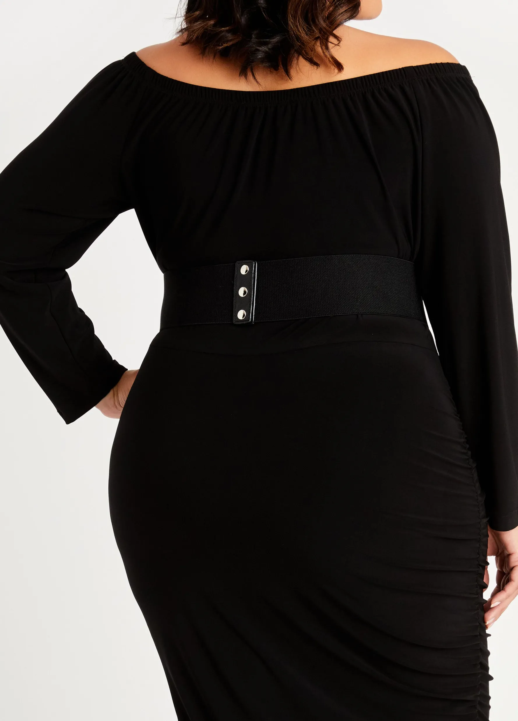 New Ashley Stewart Crystal Circle Wide Stretch Belt Black