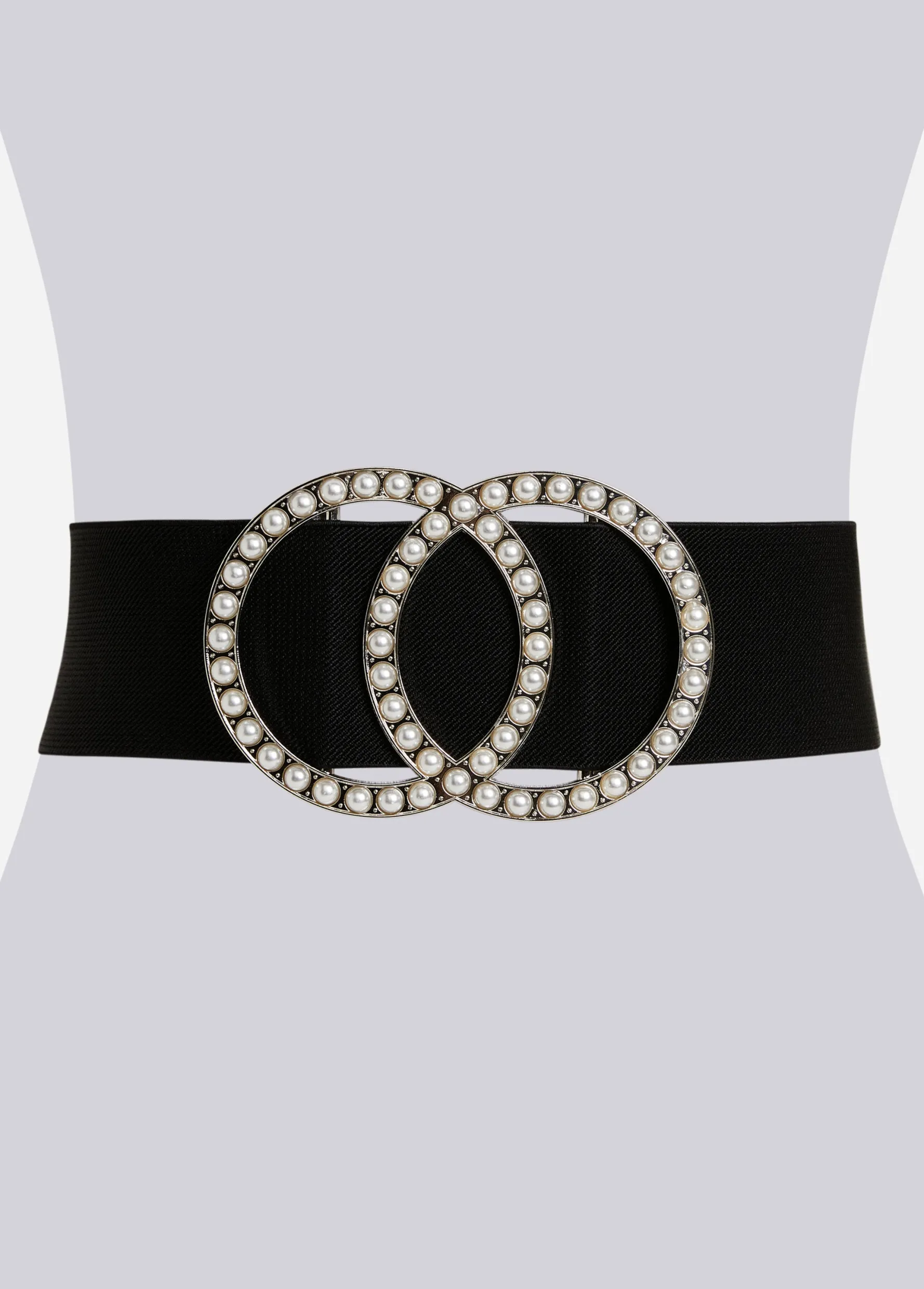 New Ashley Stewart Crystal Circle Wide Stretch Belt Black