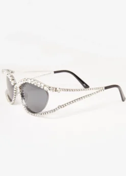 Discount Ashley Stewart Crystal Cutout Cat Eye Sunglasses Silver