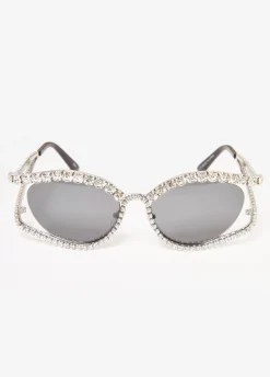 Discount Ashley Stewart Crystal Cutout Cat Eye Sunglasses Silver