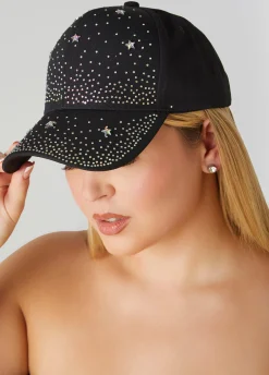 Clearance Ashley Stewart Crystal Denim Baseball Hat Black
