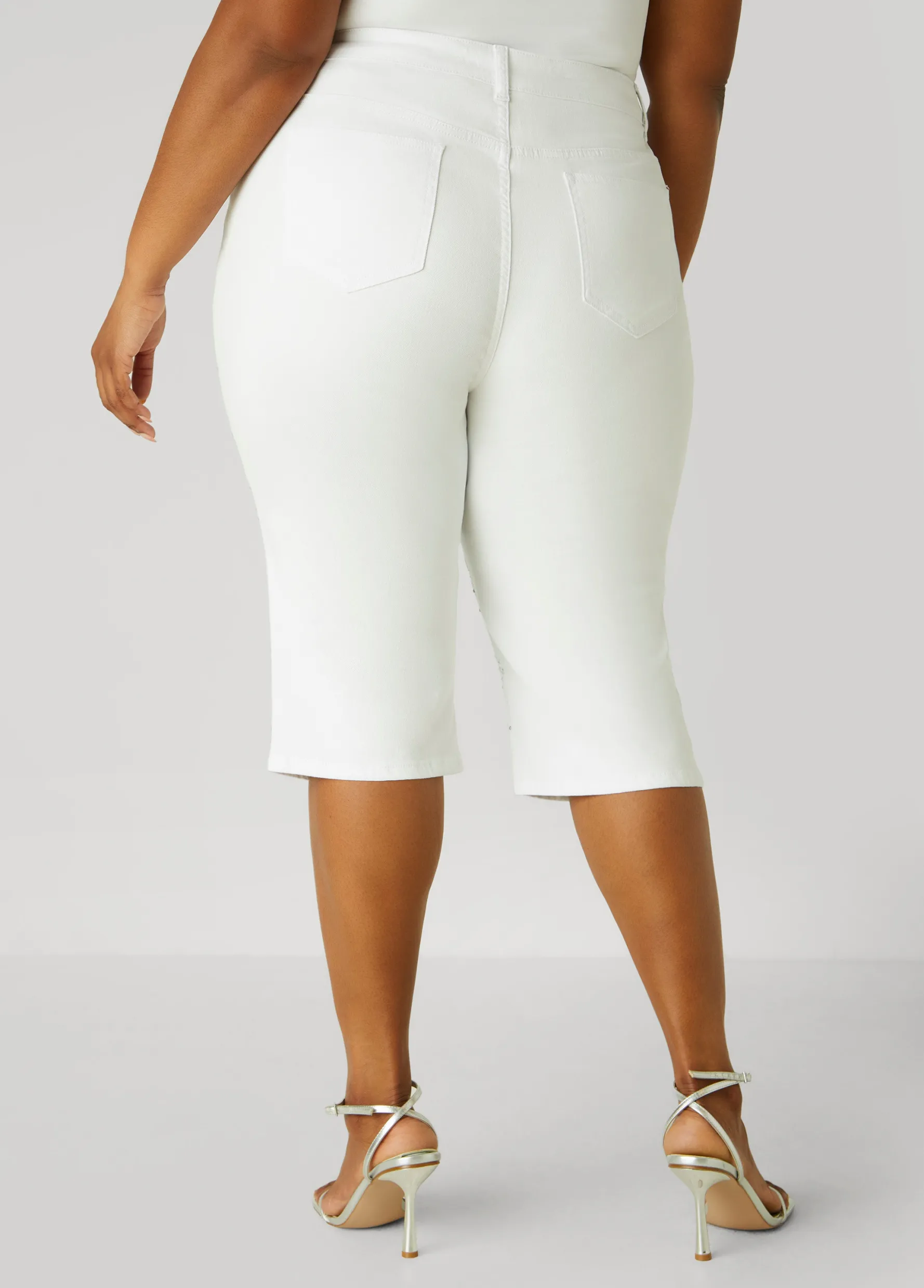 Sale Ashley Stewart Crystal Denim Capris White