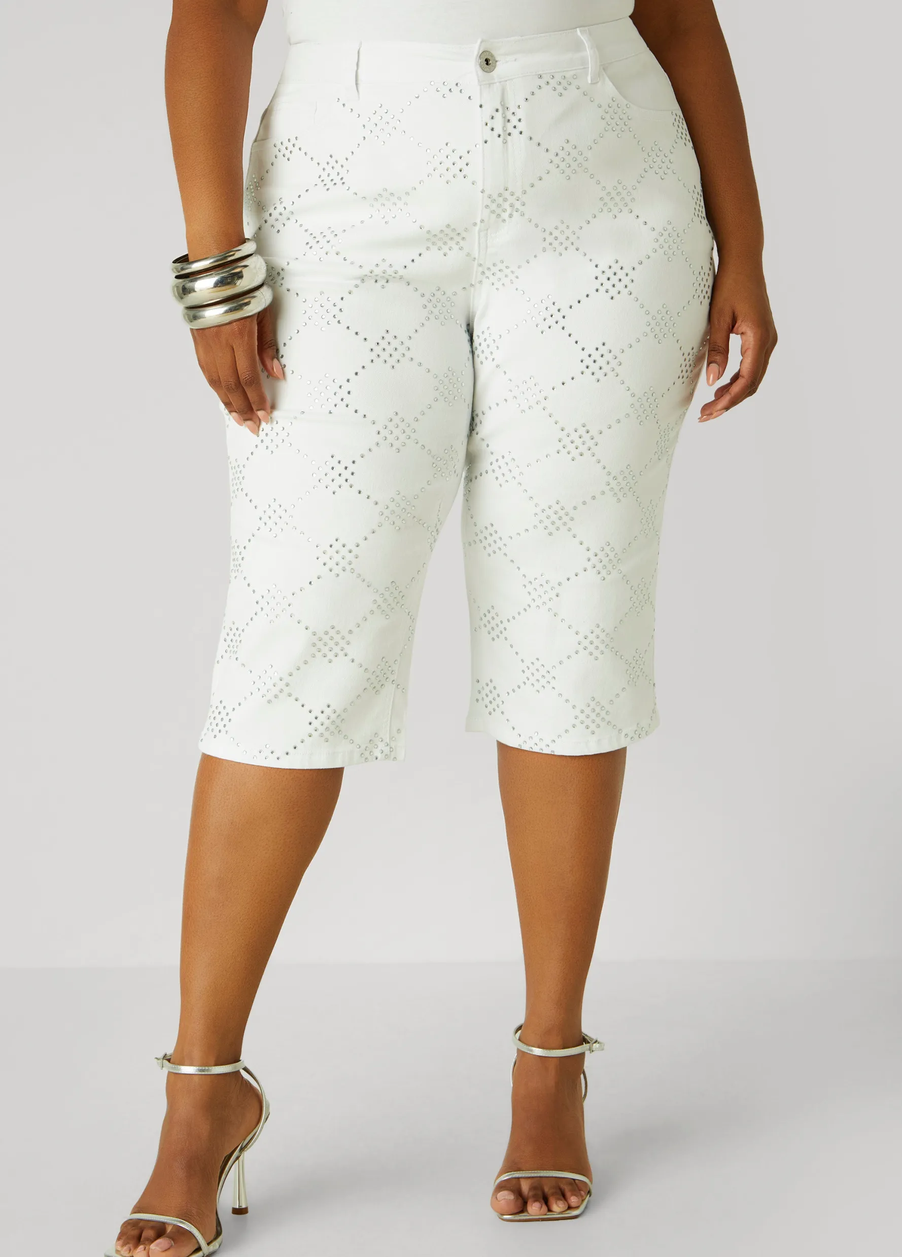 Sale Ashley Stewart Crystal Denim Capris White