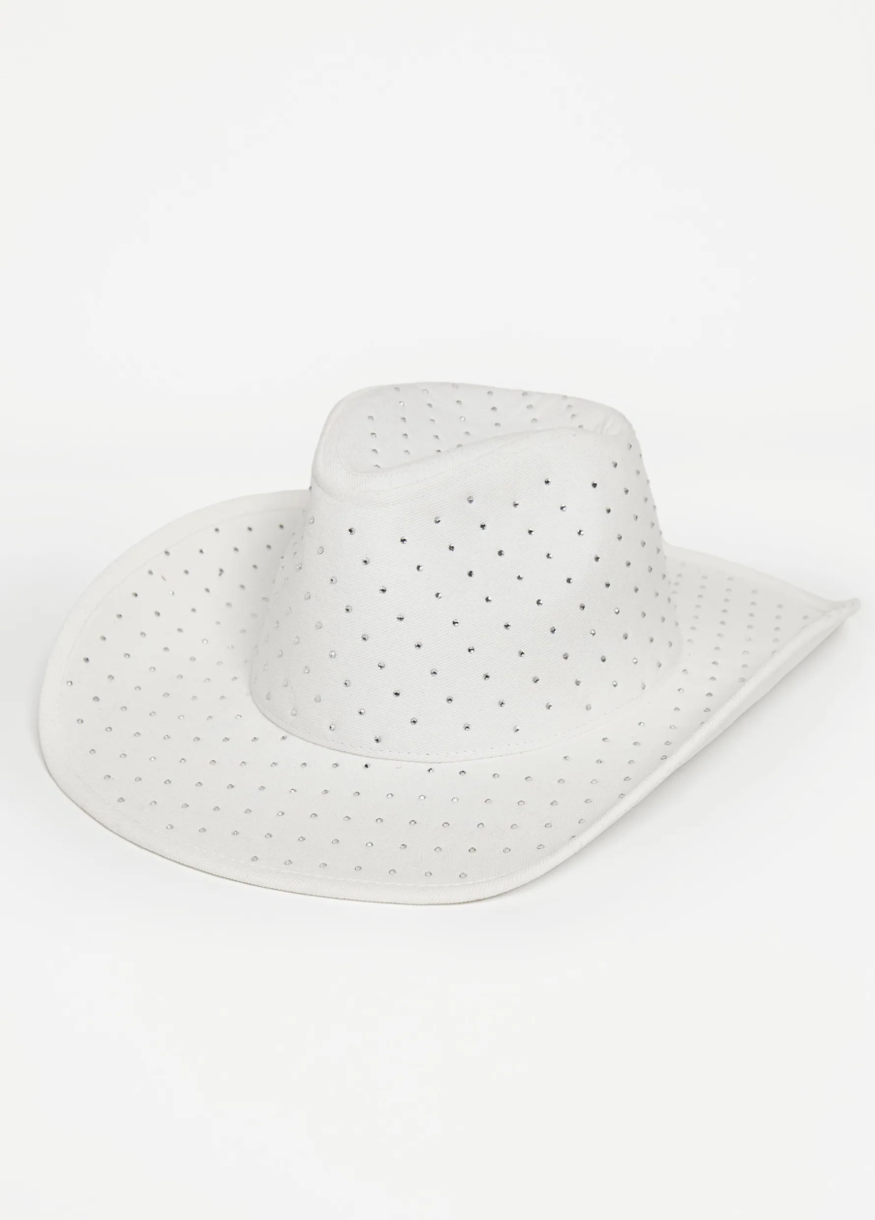 Sale Ashley Stewart Crystal Denim Cowboy Hat White
