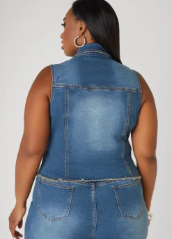 New Ashley Stewart Crystal Denim Vest Medium Blue