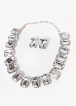 Outlet Ashley Stewart Crystal Earrings & Necklace Set Silver