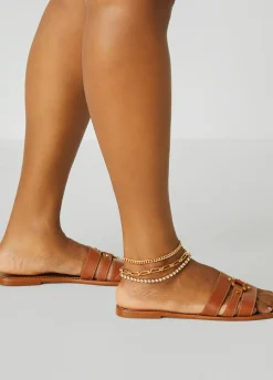 New Ashley Stewart Crystal Tone Anklet Set Gold