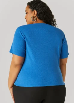 New Ashley Stewart Crystal Keyhole Ribbed Top