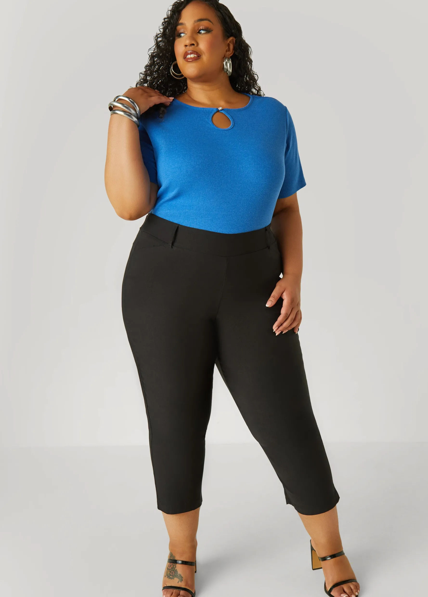 New Ashley Stewart Crystal Keyhole Ribbed Top