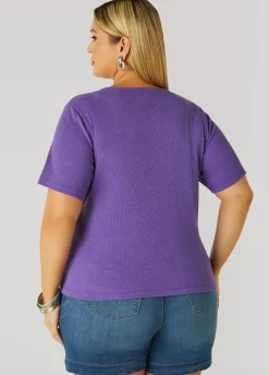 New Ashley Stewart Crystal Keyhole Ribbed Top