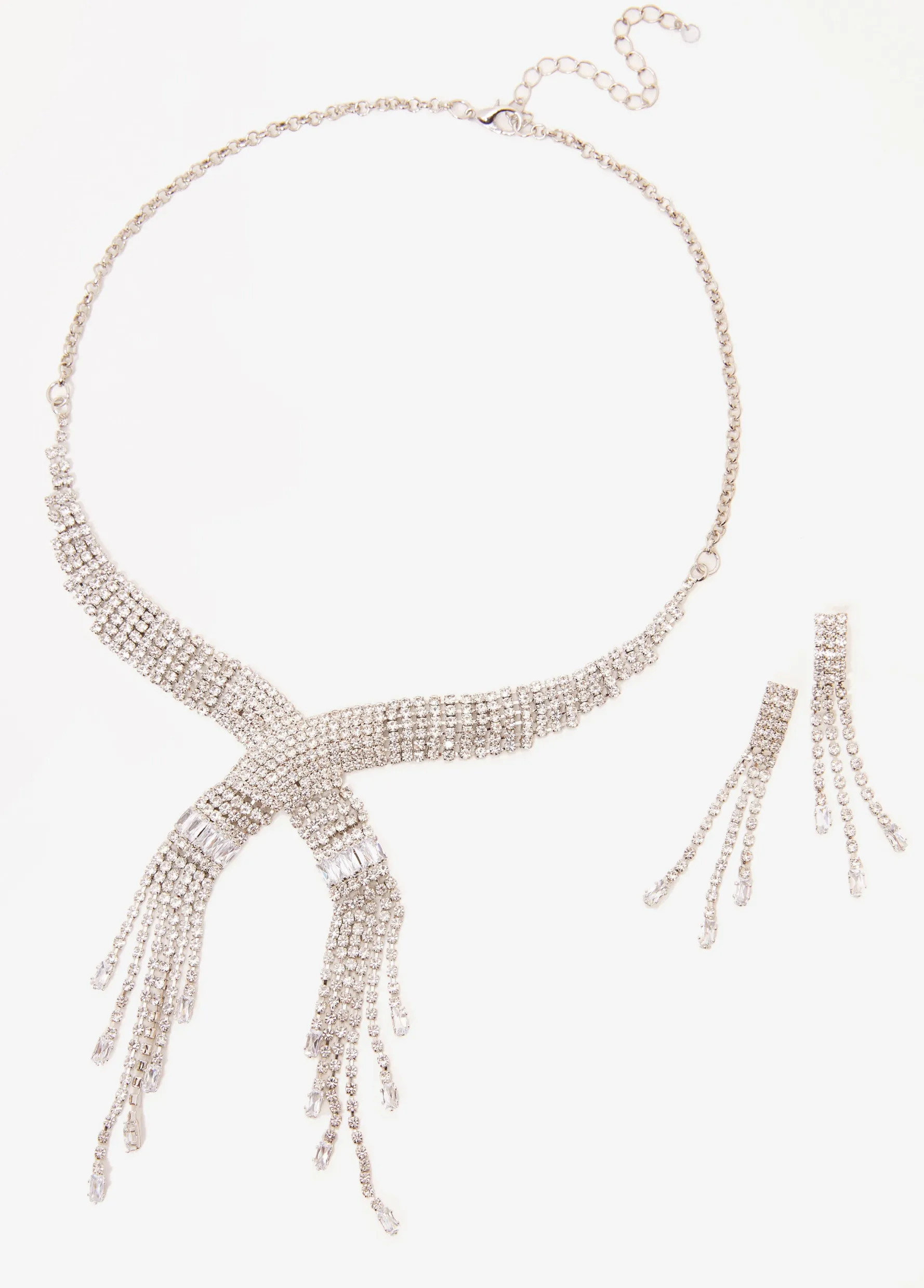 Online Ashley Stewart Crystal Necklace And Earrings Set Silver