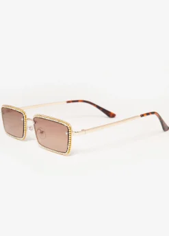 Best Ashley Stewart Crystal Rectangle Sunglasses Gold