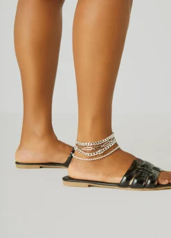 Best Ashley Stewart Crystal Tone Anklet Set Silver