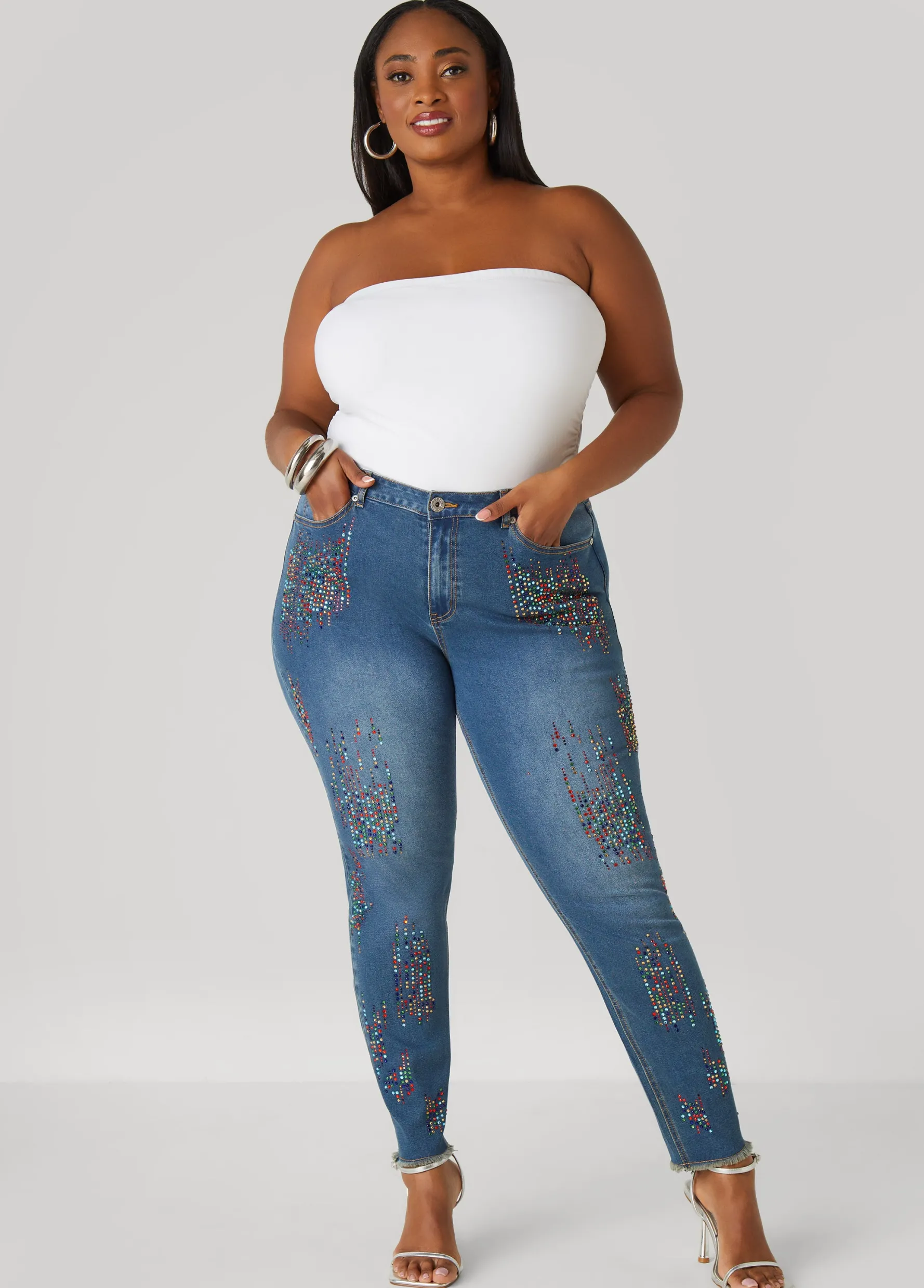 Hot Ashley Stewart Crystal Skinny Jeans Medium Blue
