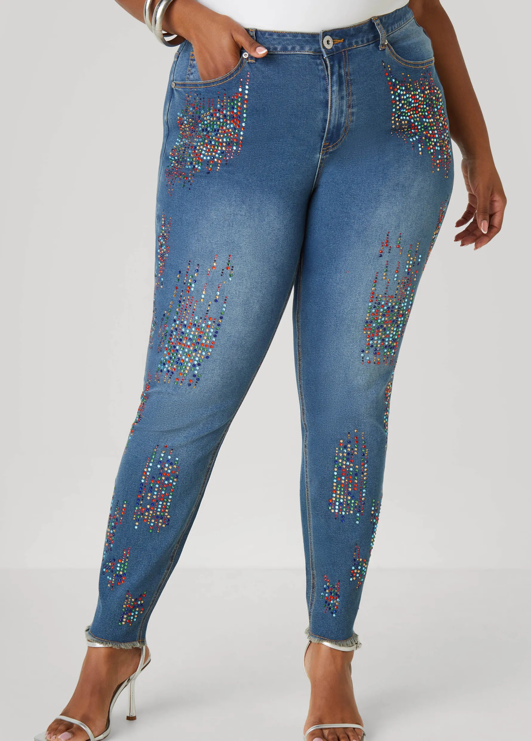 Hot Ashley Stewart Crystal Skinny Jeans Medium Blue