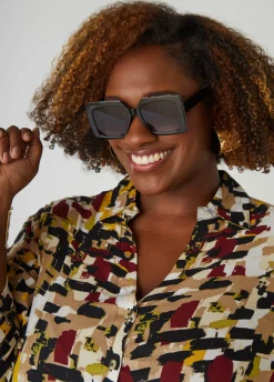 Online Ashley Stewart Crystal Square Sunglasses Black