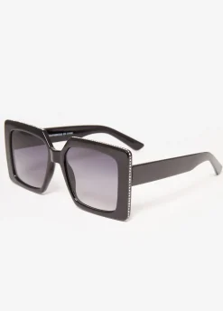 Online Ashley Stewart Crystal Square Sunglasses Black