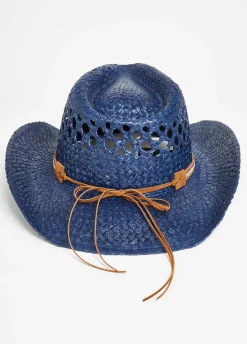Hot Ashley Stewart Crystal Straw Cowboy Hat Blue