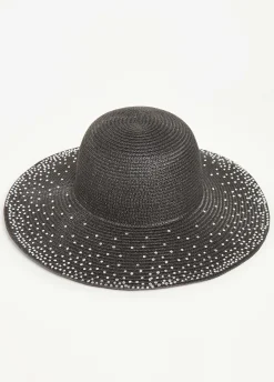 Outlet Ashley Stewart Crystal Straw Hat Black