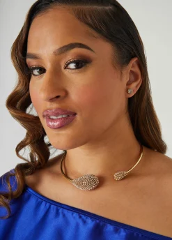 Clearance Ashley Stewart Crystal Teardrop Collar Set Gold