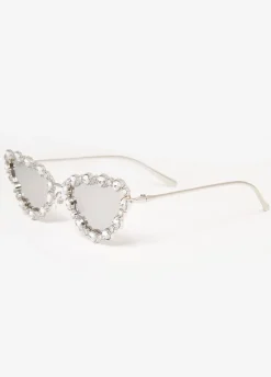 Outlet Ashley Stewart Crystal Tinted Cat Eye Sunglasses Silver