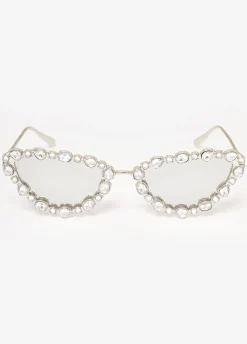 Outlet Ashley Stewart Crystal Tinted Cat Eye Sunglasses Silver
