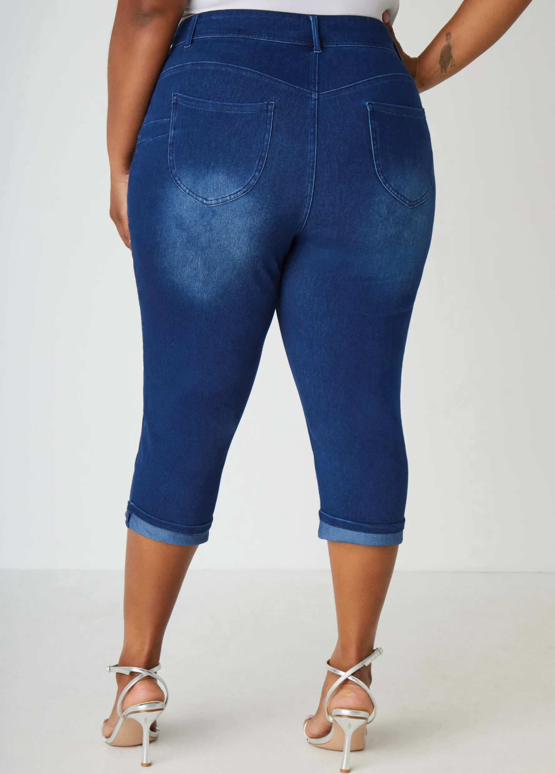 Clearance Ashley Stewart Cuffed Crystal Denim Capris