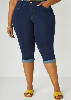 Clearance Ashley Stewart Cuffed Mid Rise Denim Capris Dk Rinse