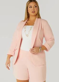 New Ashley Stewart Cuffed Open Front Blazer