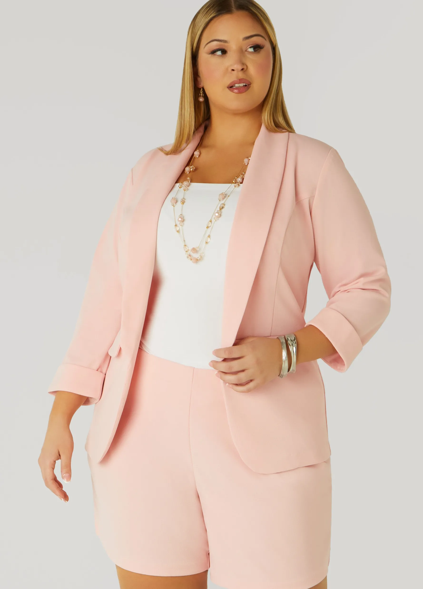 New Ashley Stewart Cuffed Open Front Blazer