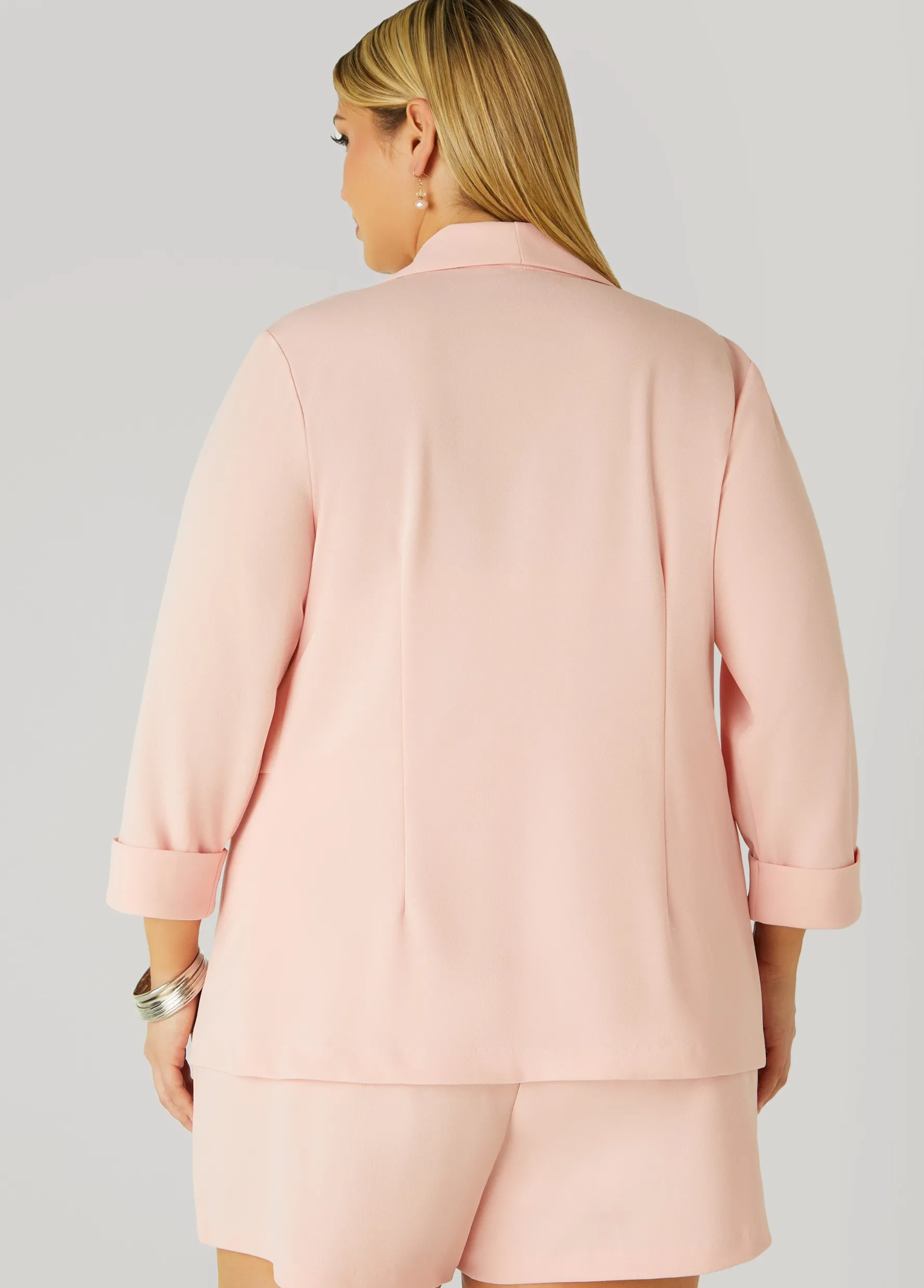 New Ashley Stewart Cuffed Open Front Blazer