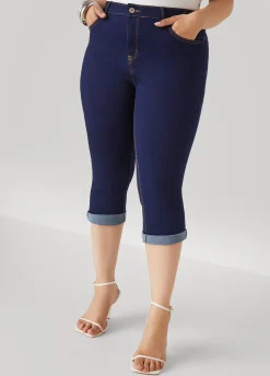 Outlet Ashley Stewart Cuffed Stretch Denim Capris Dk Rinse