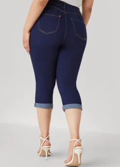 Outlet Ashley Stewart Cuffed Stretch Denim Capris Dk Rinse