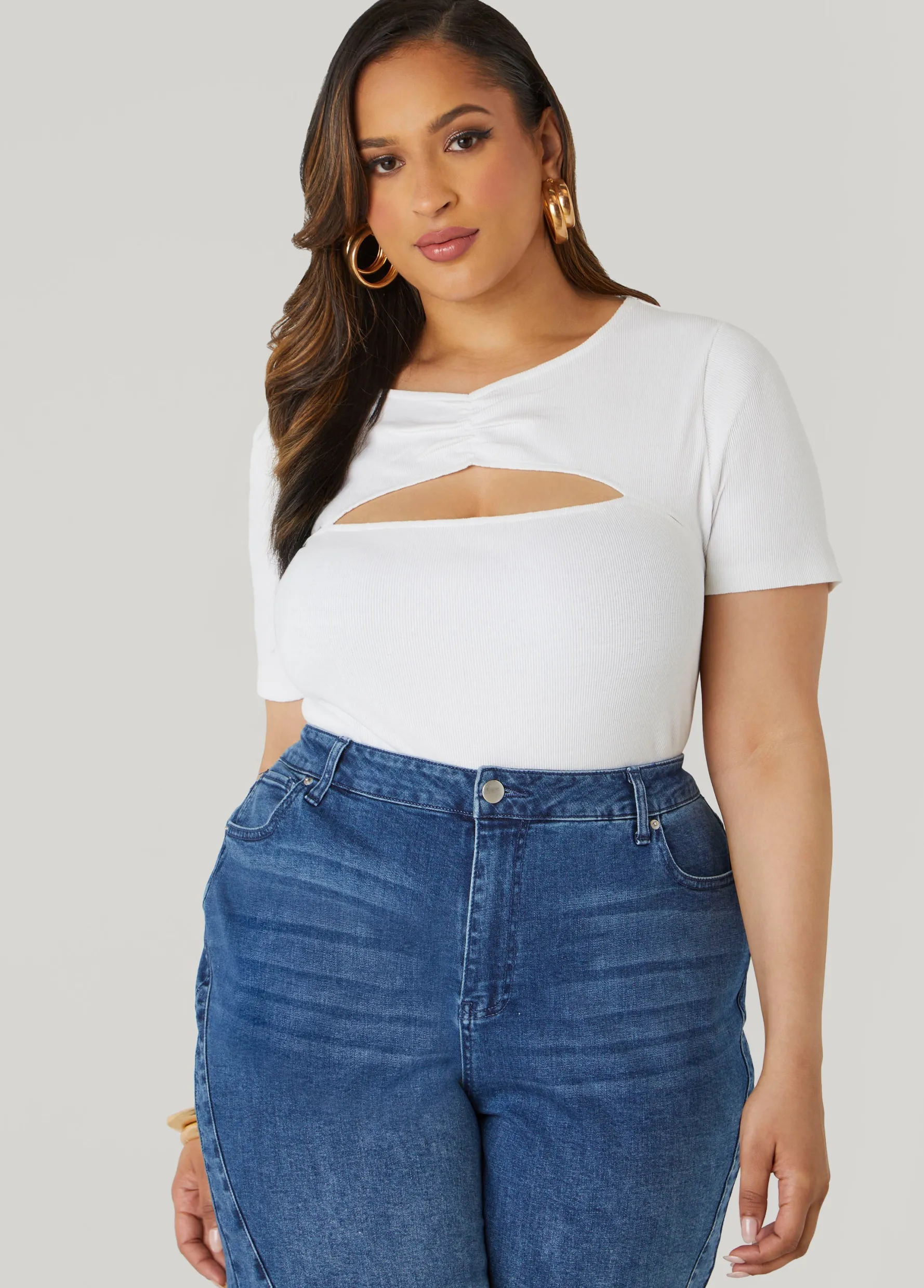 Best Ashley Stewart Cutout Ribbed Tee