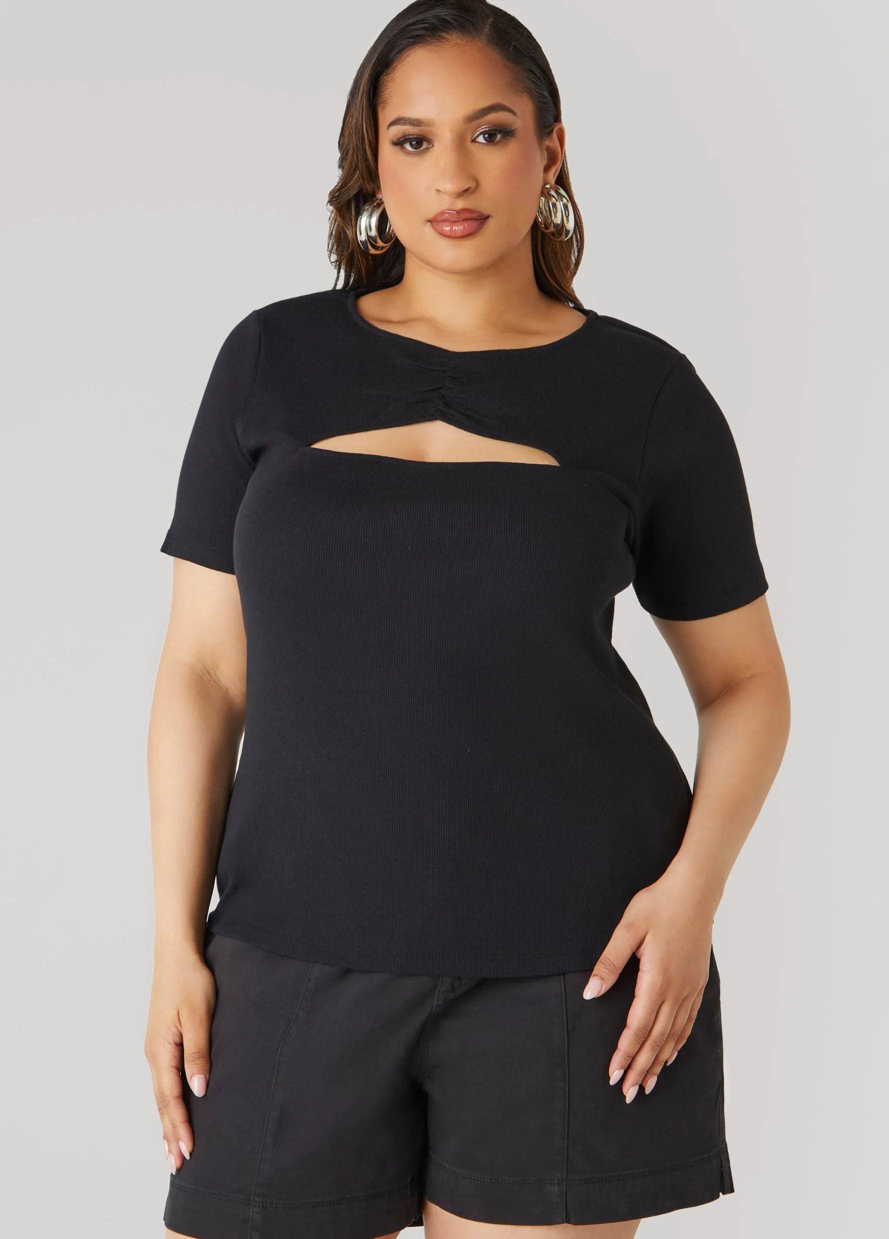 Best Ashley Stewart Cutout Ribbed Tee