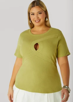 Sale Ashley Stewart Cutout Ribbed Top