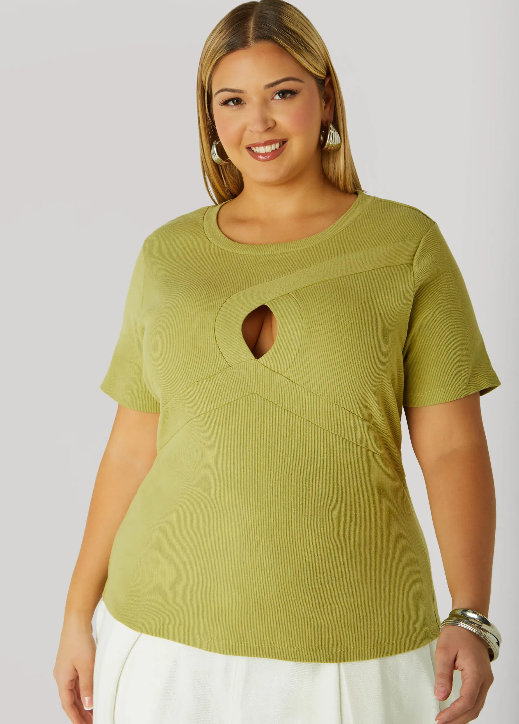Sale Ashley Stewart Cutout Ribbed Top