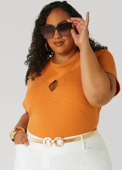 Sale Ashley Stewart Cutout Ribbed Top