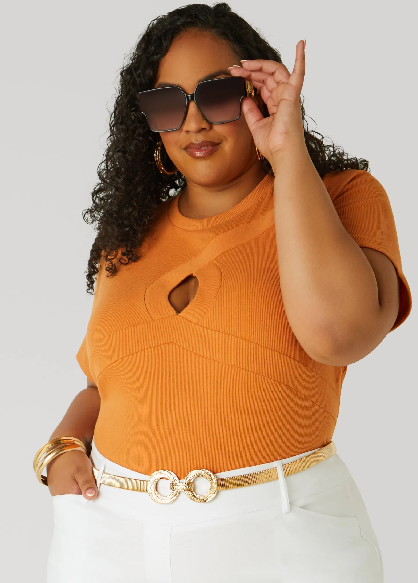 Sale Ashley Stewart Cutout Ribbed Top