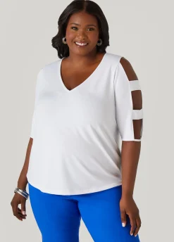 Outlet Ashley Stewart Cutout Sleeve Jersey Top