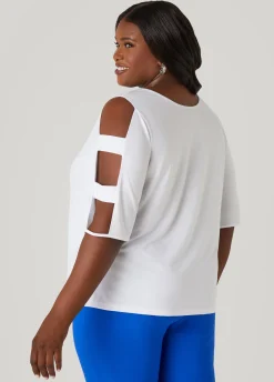 Outlet Ashley Stewart Cutout Sleeve Jersey Top