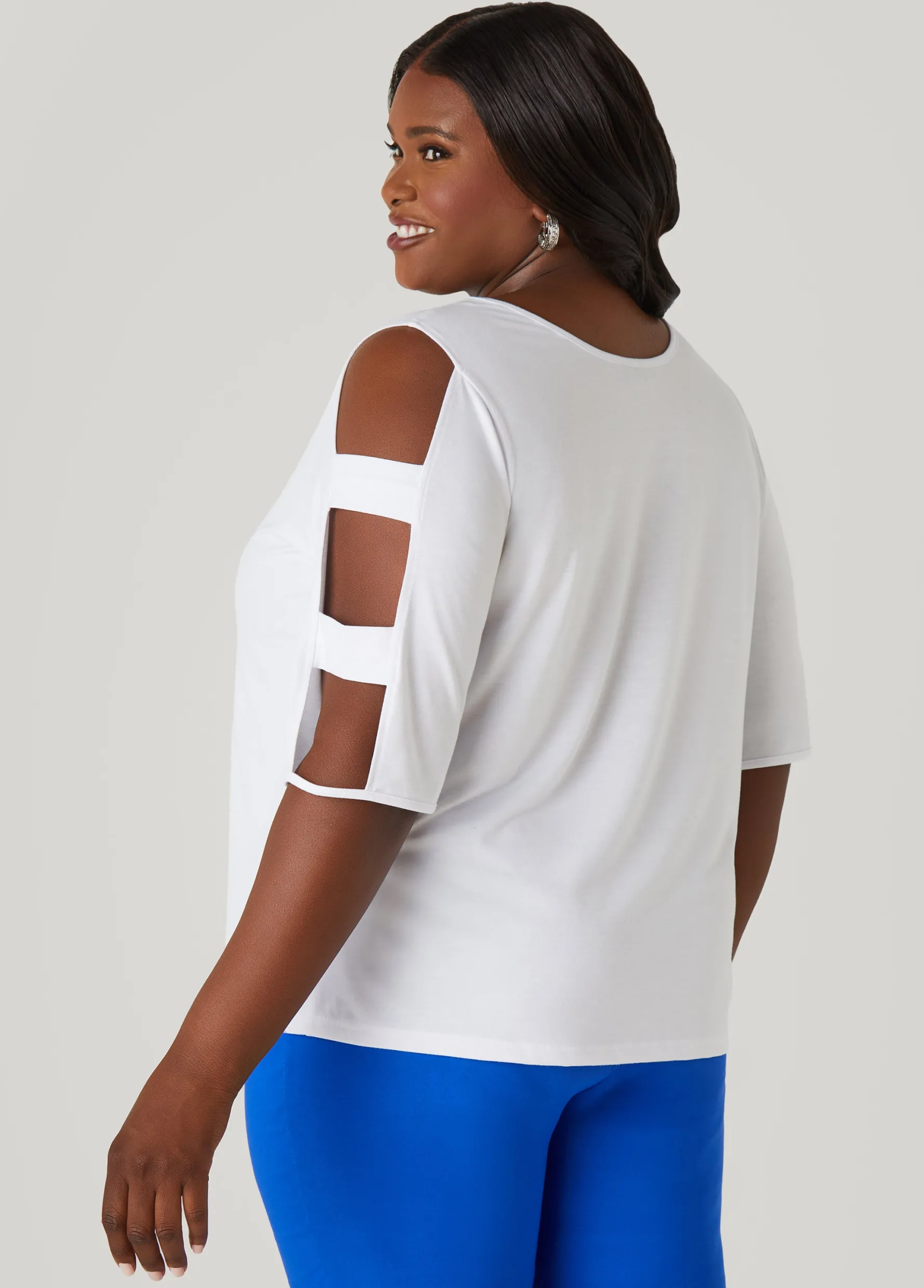 Outlet Ashley Stewart Cutout Sleeve Jersey Top