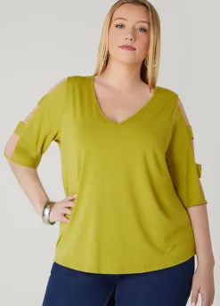 Outlet Ashley Stewart Cutout Sleeve Jersey Top
