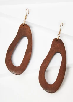 Clearance Ashley Stewart Cutout Wood Earrings Brown