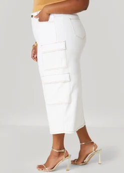Discount Ashley Stewart Denim Maxi Cargo Skirt White