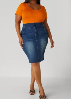 Online Ashley Stewart Denim Pencil Skirt Dk Rinse